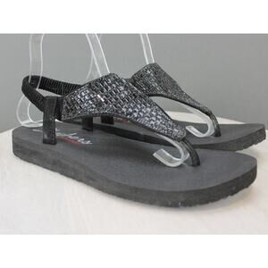 Skechers Yoga Foam Thong Sandals Womens 8 Black Comfort